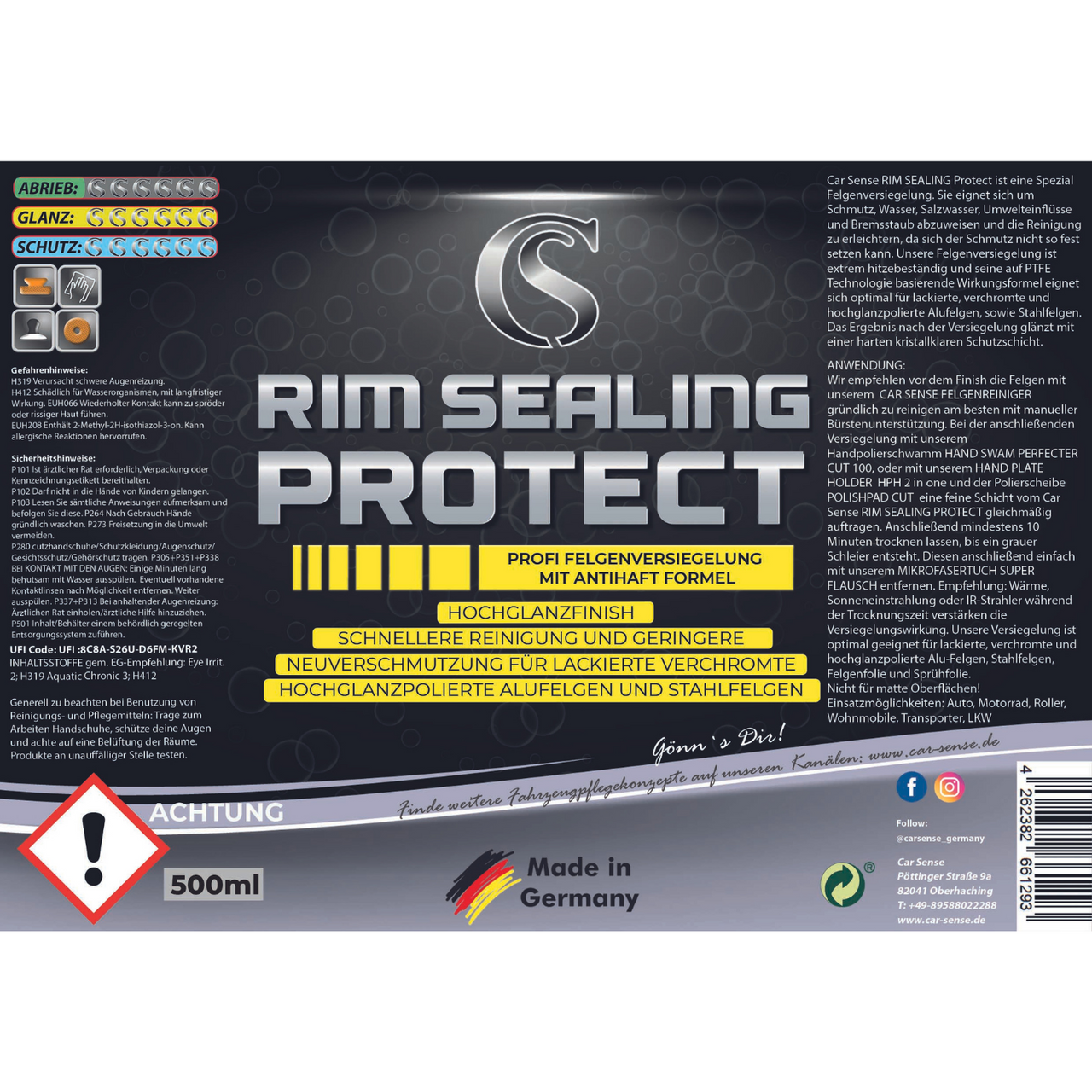 Rim Sealing Protect Felgen-Versiegelung mit PTFE-Technologie - Hitzebeständig und langanhaltend - Schutz vor Bremsstaub, Schmutz, Wasser und Salz