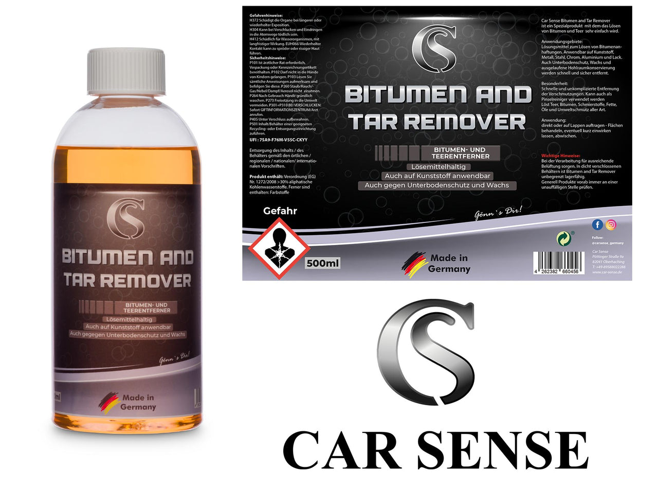 Bitumen and Tar Remover 0,5 L Teerentferner zum Beseitigen von Teer, Bitumen, Unterbodenschutz, Wachs und ausgelaufene Hohlraumkonservierungen