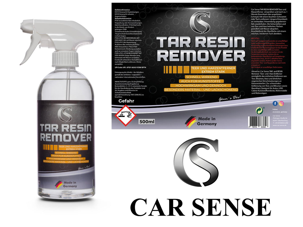 Tar & Resin Remover Teer und Harzentferner 0,5 L Fensterreiniger I Autopflege Reinigung von Teer und Harz Rückständen auf Autos