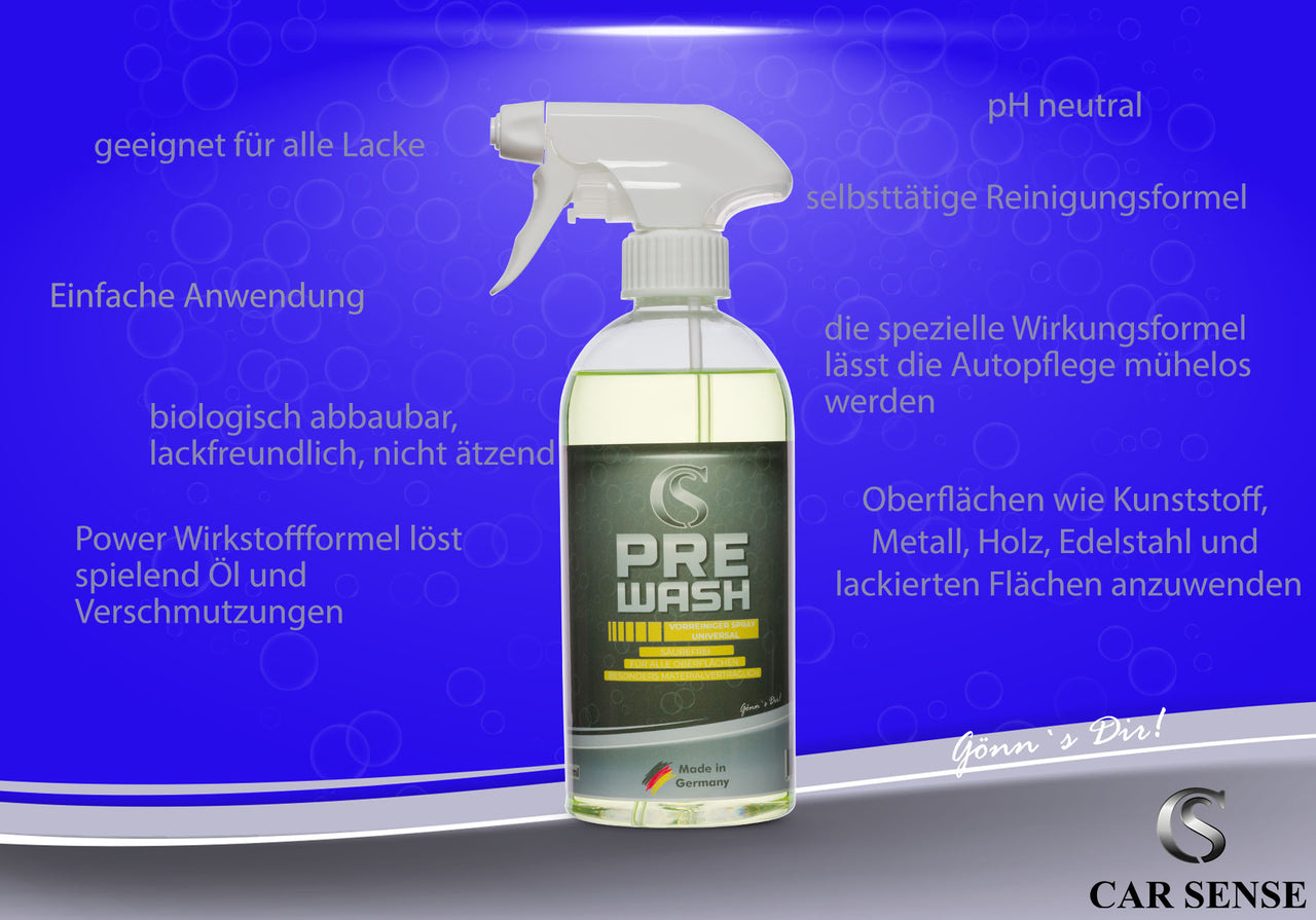 Car Sense Pre Wash Fahrzeug Vorreiniger 0,5 L Universalreiniger I Autopflege Reinigung von Fahrzeugen innen und außen auch als Polsterreiniger