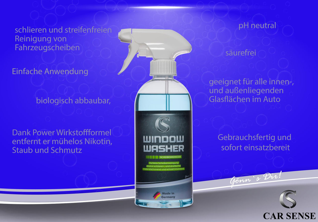 Car Sense Window Washer Autoglasreiniger 0,5 L Fensterreiniger I Autopflege Reinigung von Fahrzeugscheiben innen und außen I streifenfrei für den perfekten Durchblick