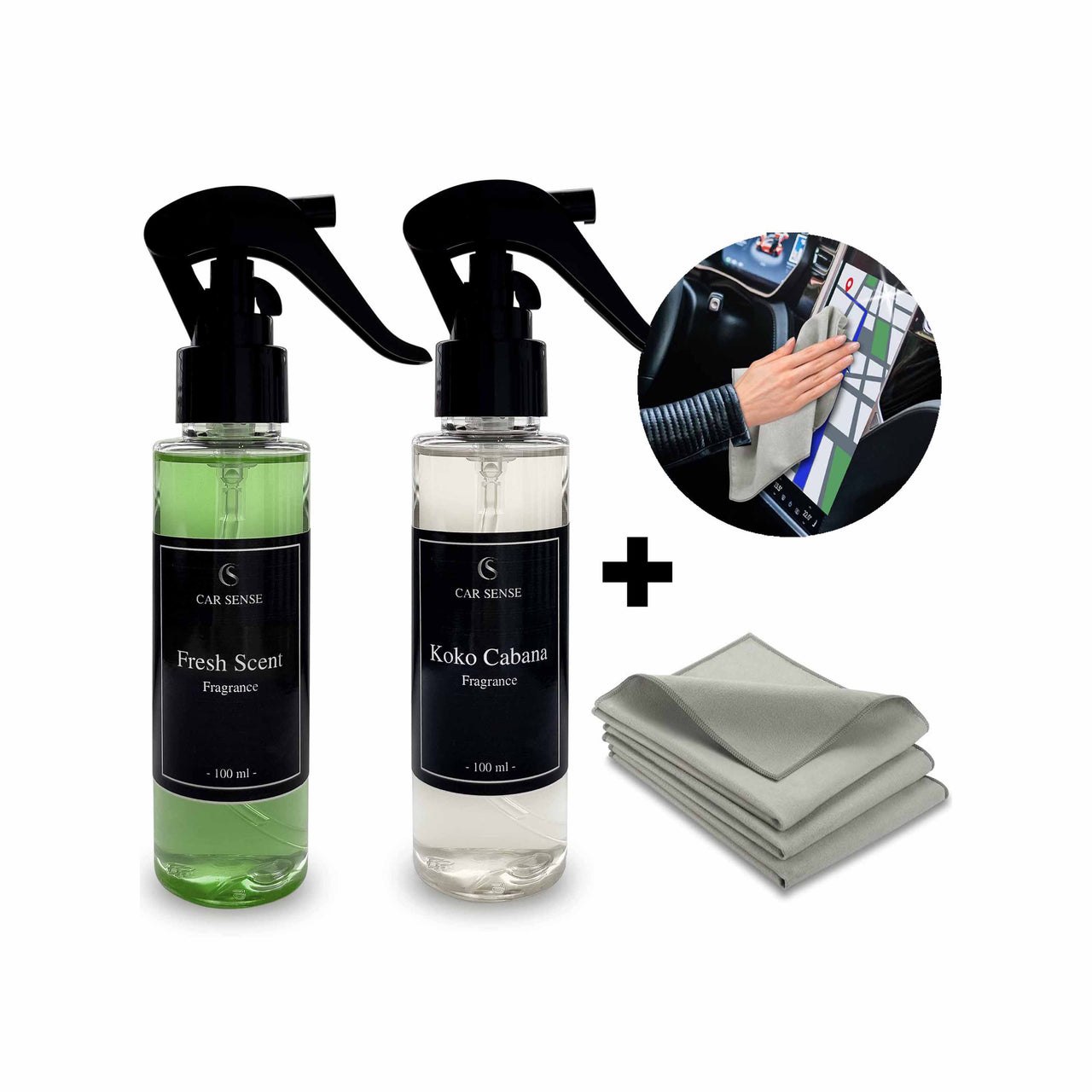 Auto Parfüm 2er Set Fresh Scent & Koko Cabana + High End Tuch Innenrau –  Car Sense Autopflege