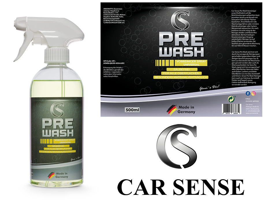 Car Sense Pre Wash Fahrzeug Vorreiniger 0,5 L Universalreiniger I Autopflege Reinigung von Fahrzeugen innen und außen auch als Polsterreiniger