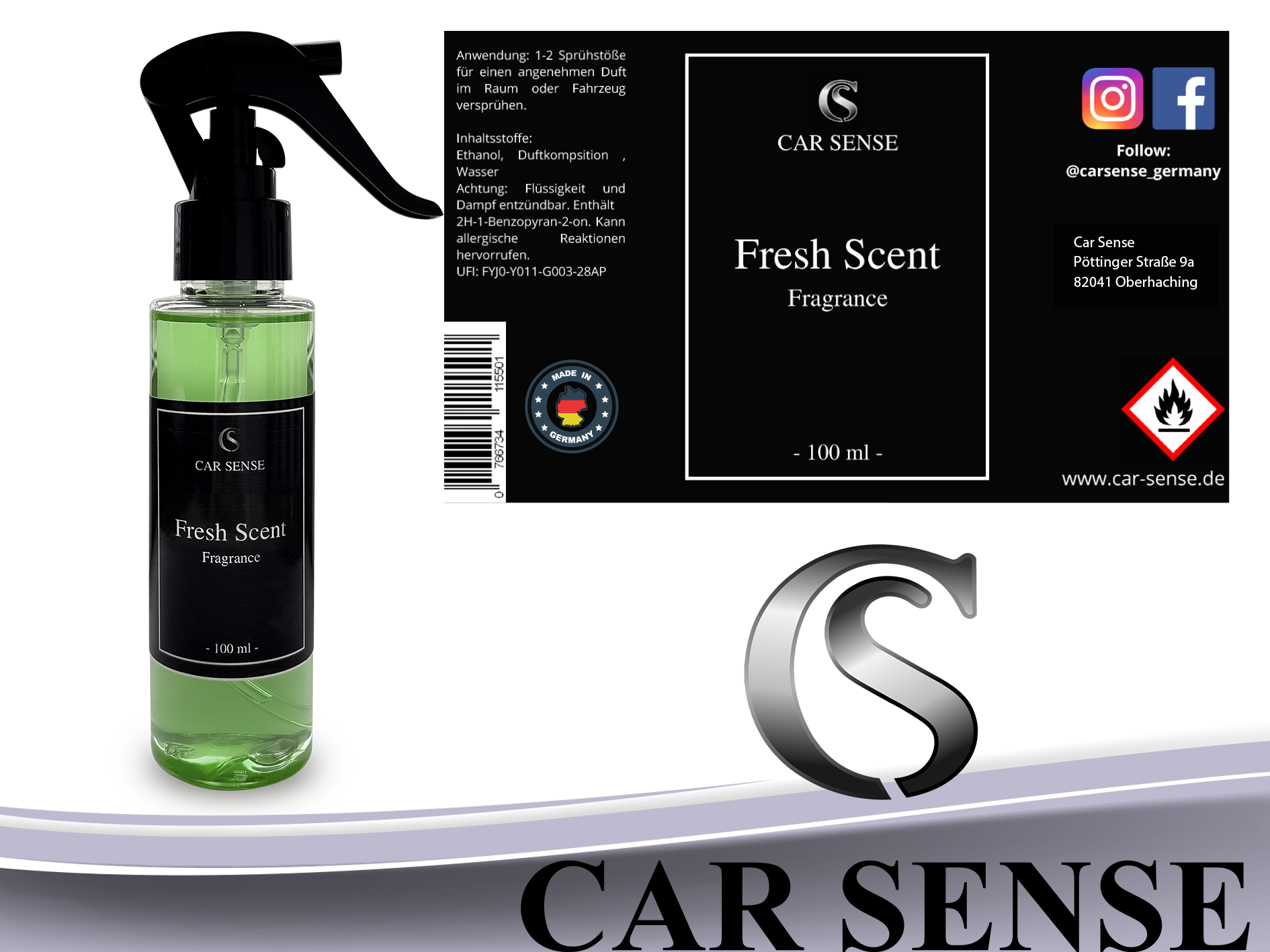 Car Sense Fresh Scent Auto-parfüm 100 ml Sprühflasche der perfekte Duft für dein Fahrzeug
