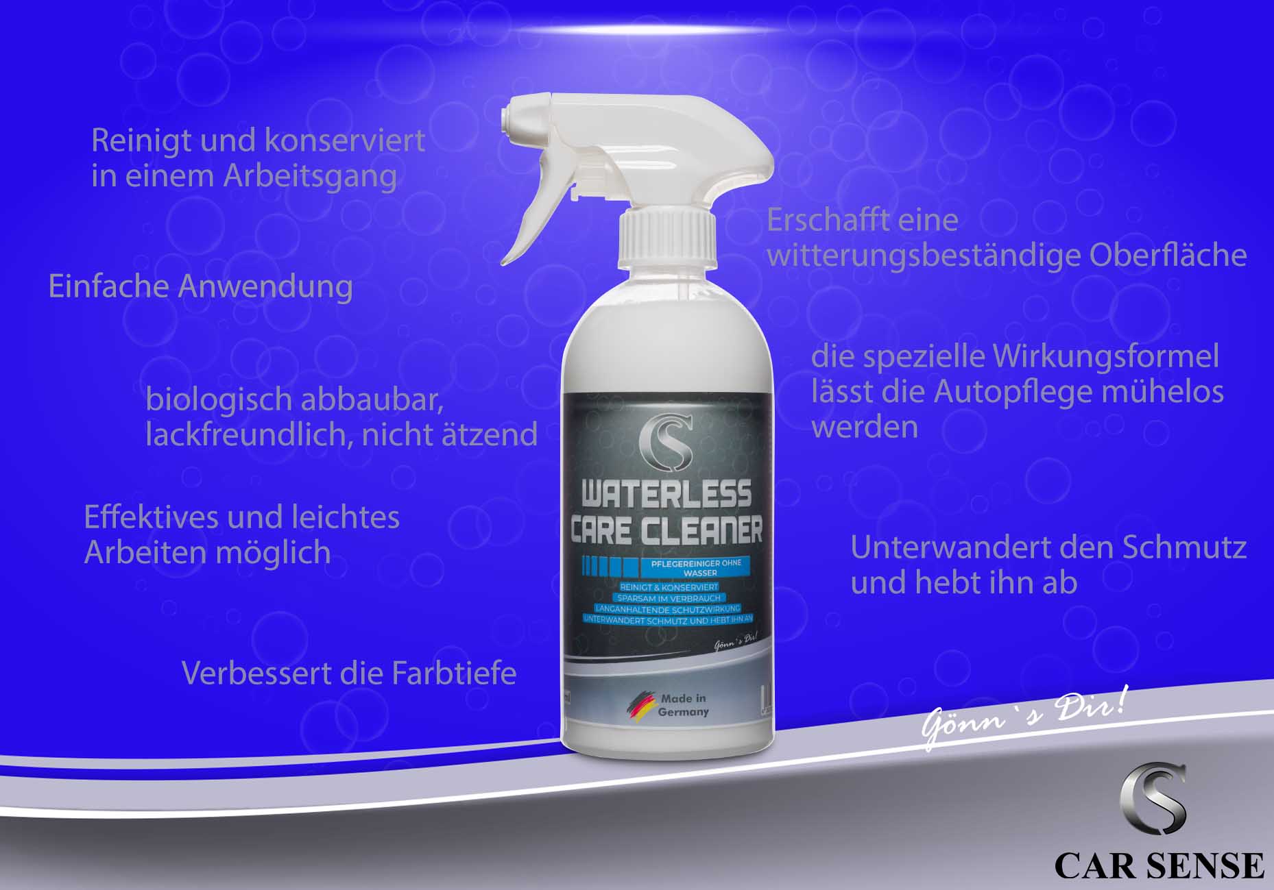 Car Sense Waterless Care Cleaner Auto Waschen ohne Wasser I Auto Pflegereiniger - Reinigung und Pflege ohne Wasser I für glatte und lackierte Oberflächen