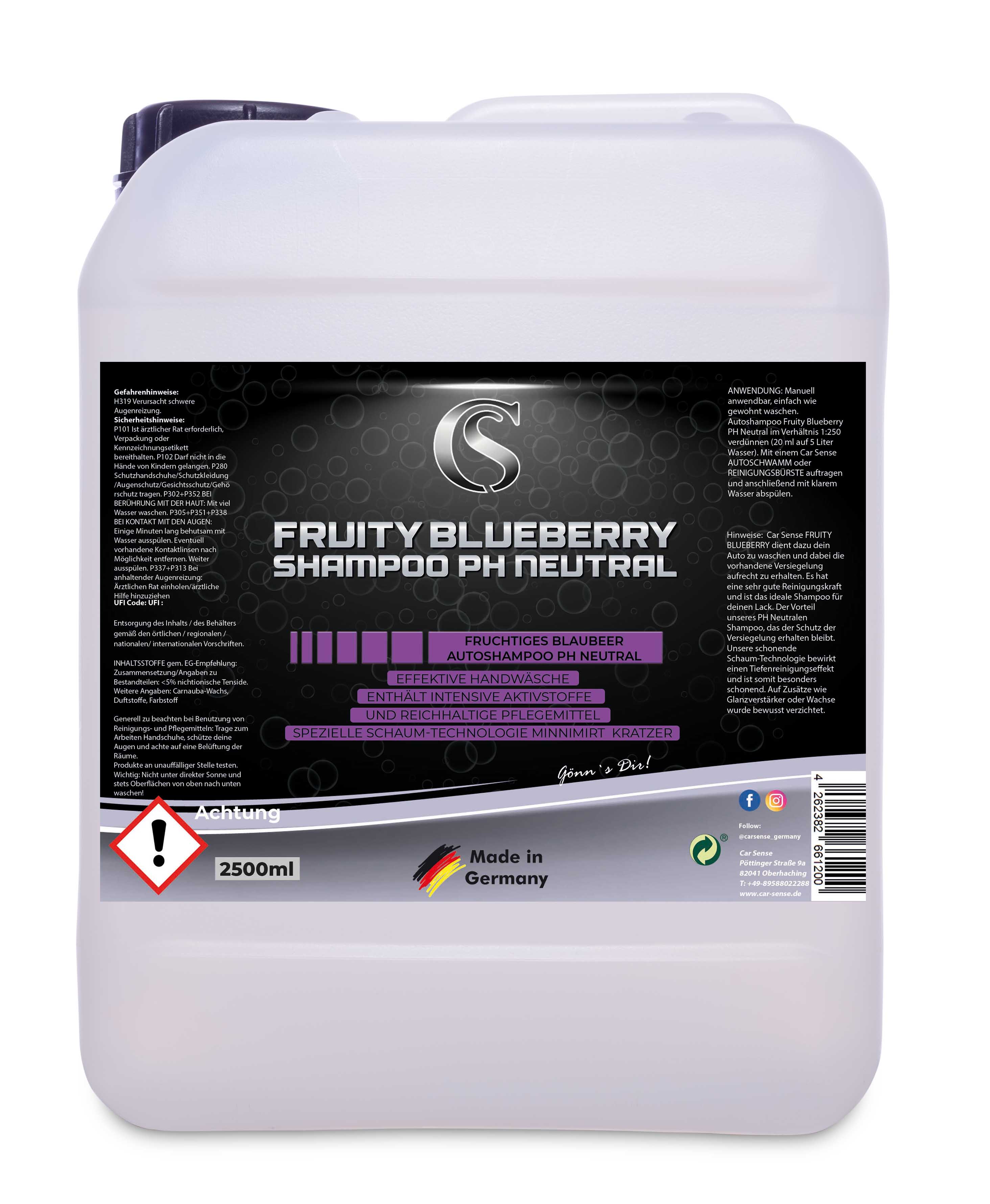 Car Sense Wash & Wax Autoshampoo Blueberry, pH-neutral