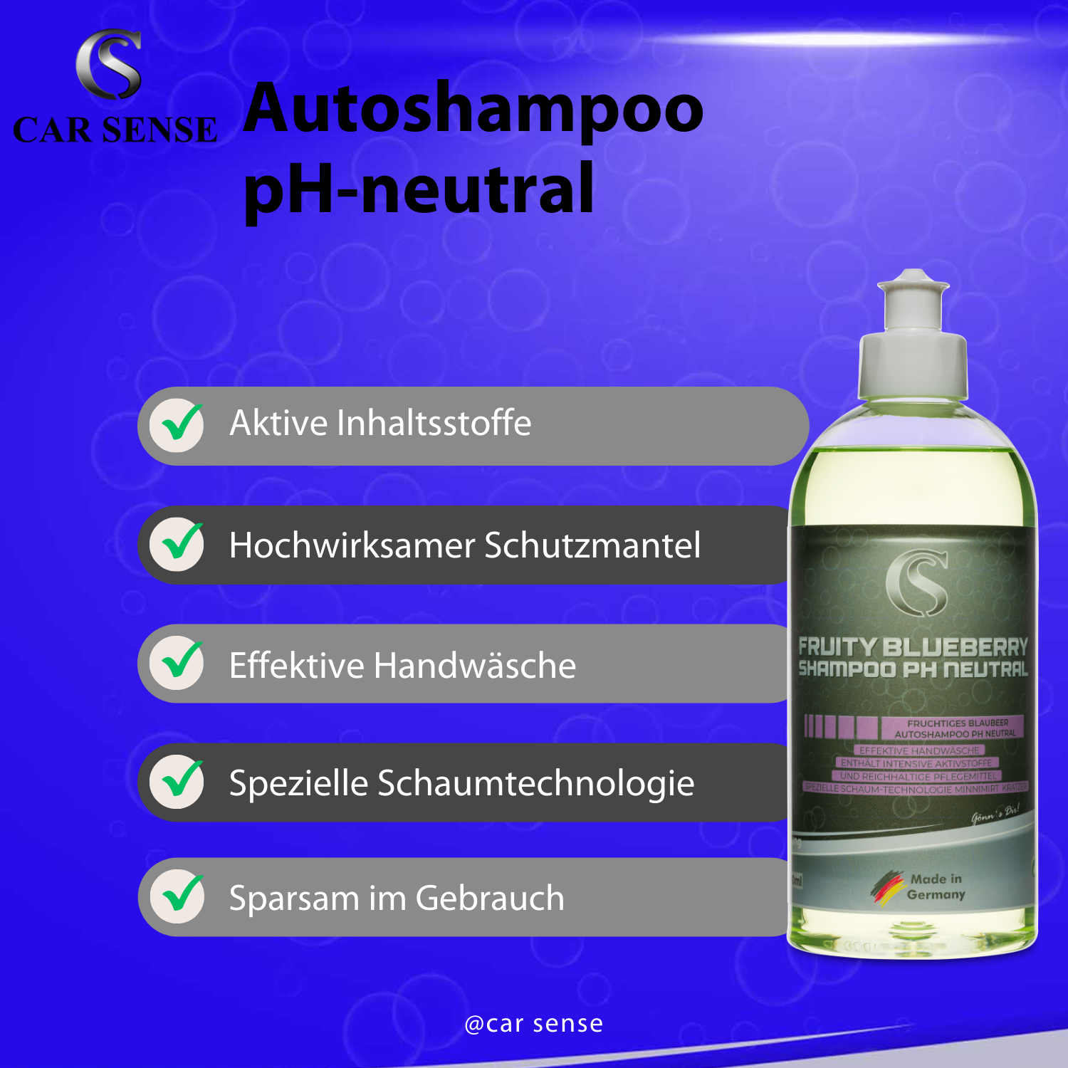 Car Sense Wash & Wax Autoshampoo Blueberry, pH-neutral